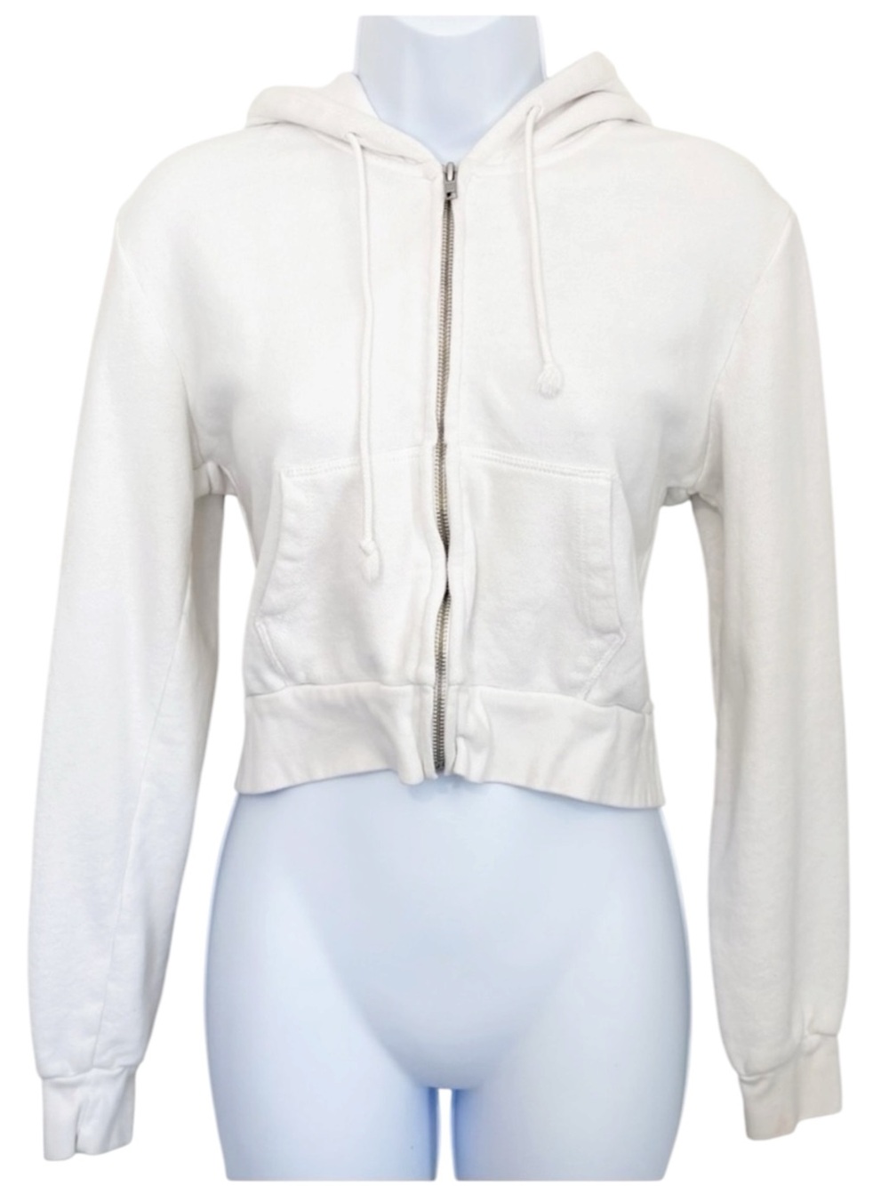 BRANDY MELVILLE Cropped Zip Hoodie White One Size Y2K Full Zip Sweatshirt
